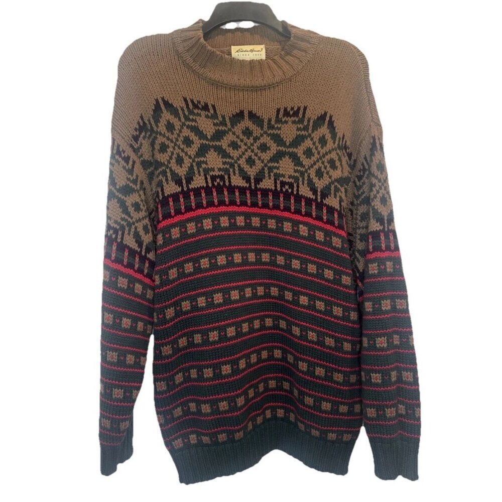 VTG Eddie Bauer Men’s Colorful‎ Nordic Heavy Knit Mock Neck Ski Sweater Sz L